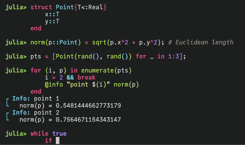 REPL syntax highlighting with the Monokai color scheme